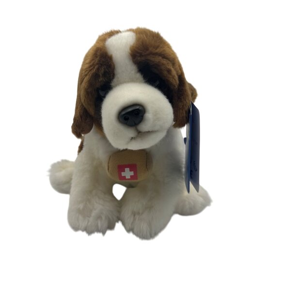 Toys R US 12 Inch St Bernard Puppy Dog Barrel 2013 Plush Realistic Stuffed Toy - Picture 1 of 8